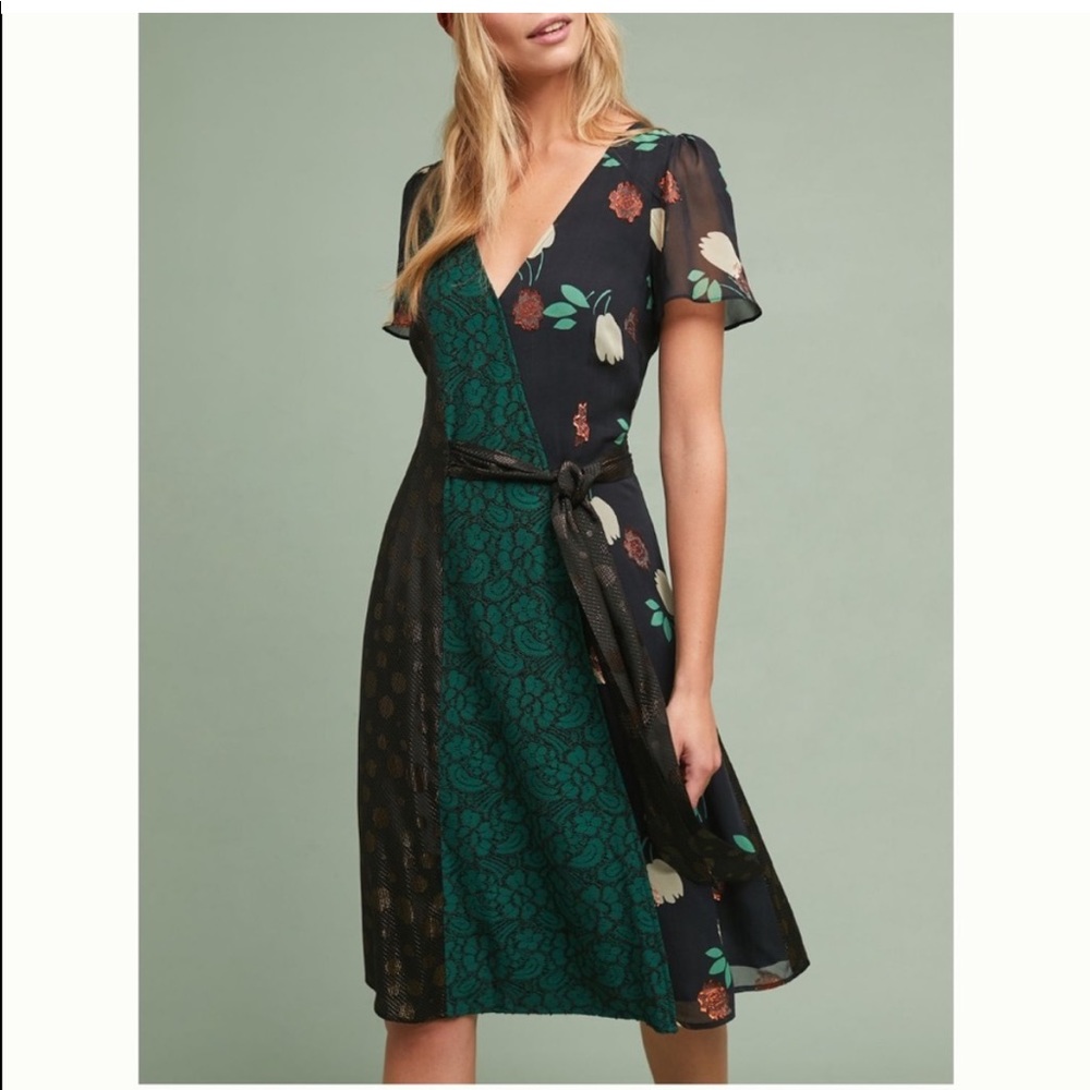 Anthropologie Ciao Bella Dress Moulinette Soeurs Boho Green Black